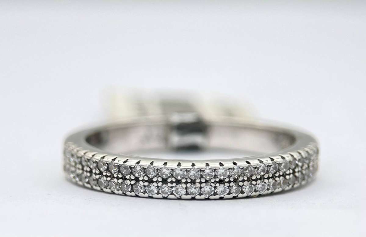 Dual channel half eternity cubic ring set in 925 sterling silver