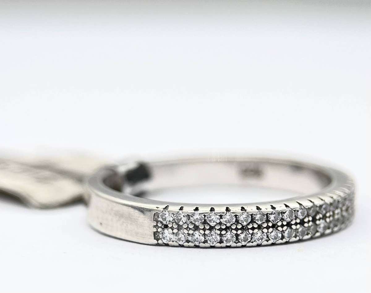 Dual channel half eternity cubic ring set in 925 sterling silver