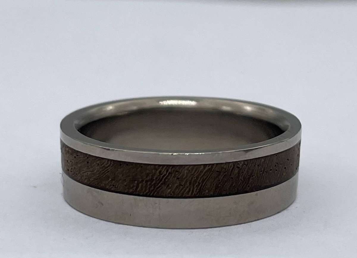 Mens Stainless steel wood Inlay band