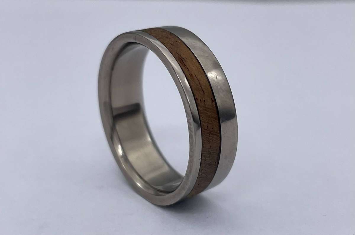 Mens Stainless steel wood Inlay band