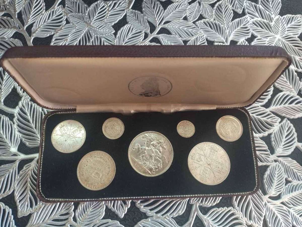 Set of Seven Rare 1887 Queen Victoria Victorian Silver Coins In original case