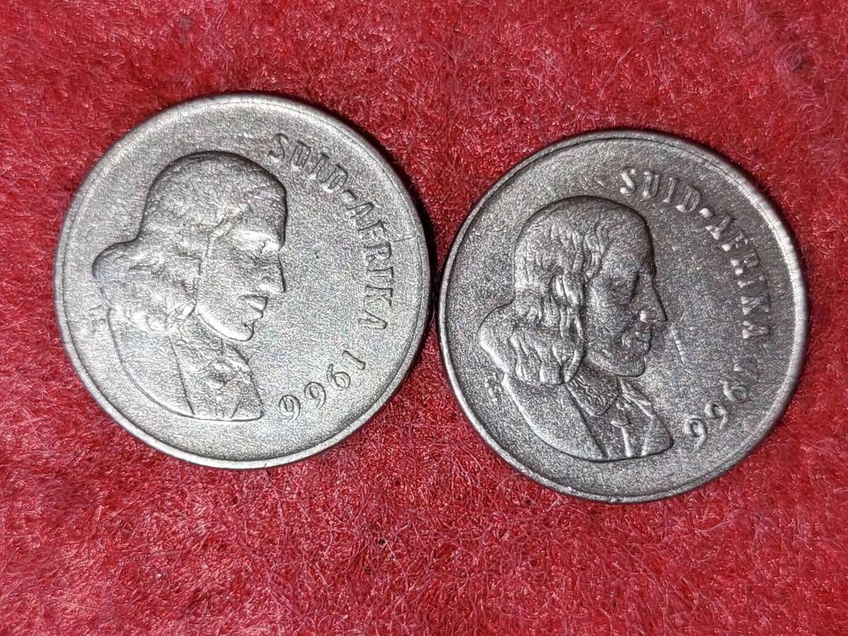 SA 1966 ENGLISH & AFRIKAANS 5 CENT COINS