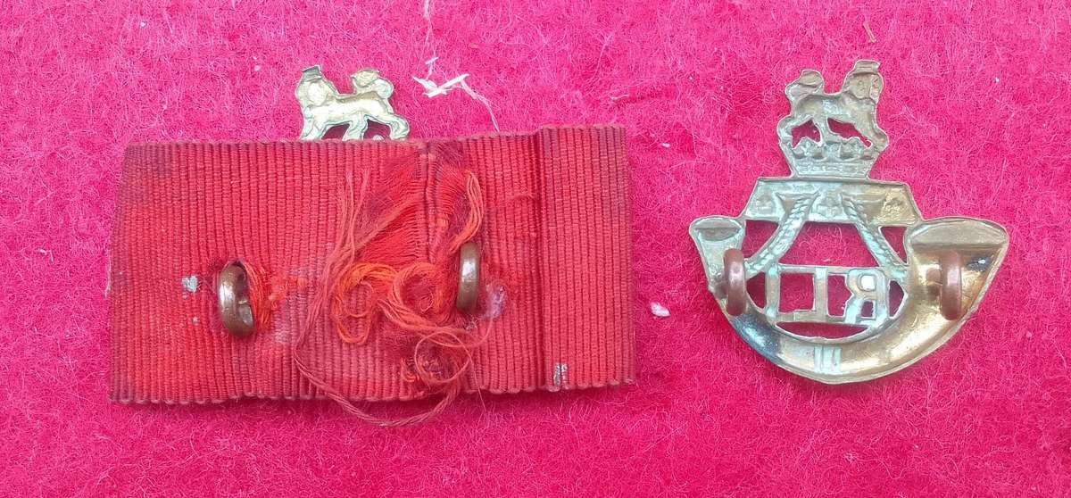 RAND LIGHT INFANTRY BRASS COLLAR BADGE PAIR-WORN FROM 1913- LUGS INTACT