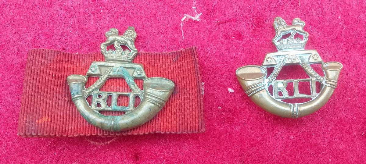 RAND LIGHT INFANTRY BRASS COLLAR BADGE PAIR-WORN FROM 1913- LUGS INTACT