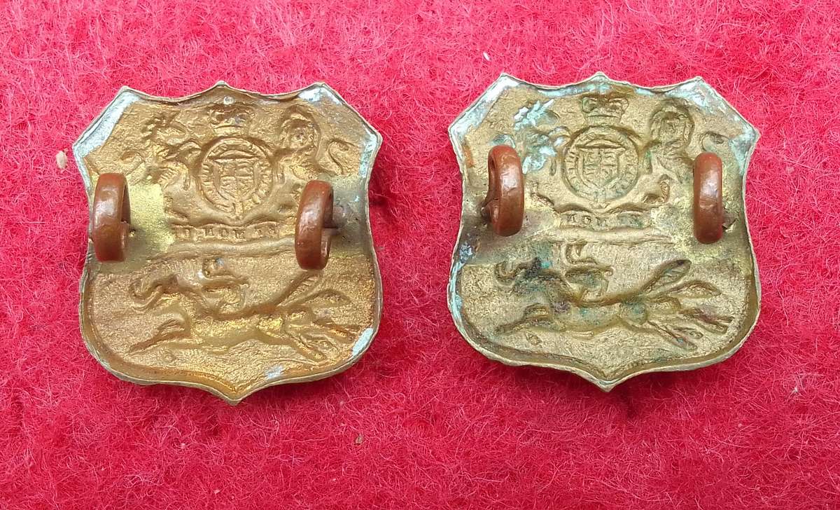 DURBAN LIGHT INFANTRY BRASS COLLAR BADGES X2