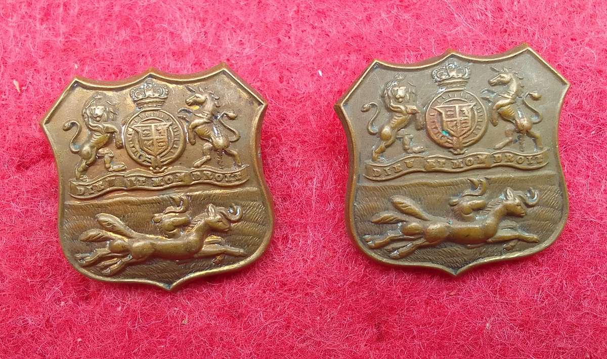DURBAN LIGHT INFANTRY BRASS COLLAR BADGES X2