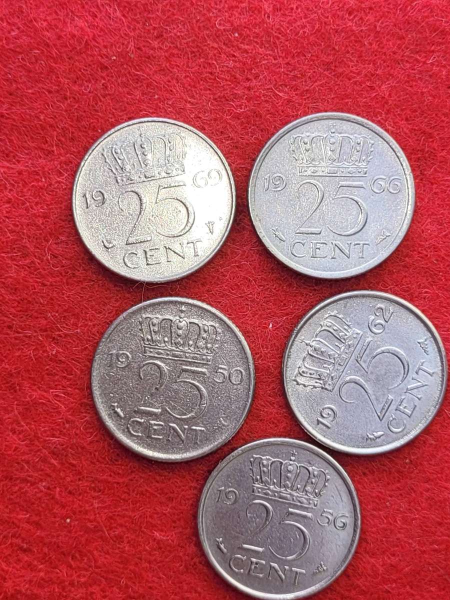 5 X 25 CENT NETHERLAND COINS