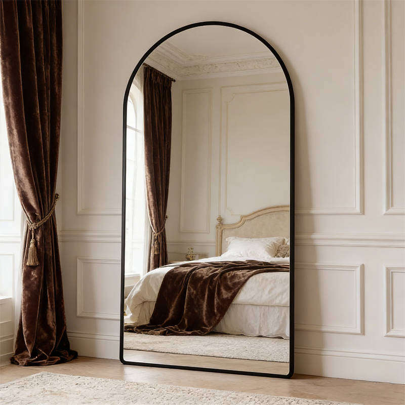 HOD Ince 1.7m Full-Length Black Arch Decorative Mirror (Oval)