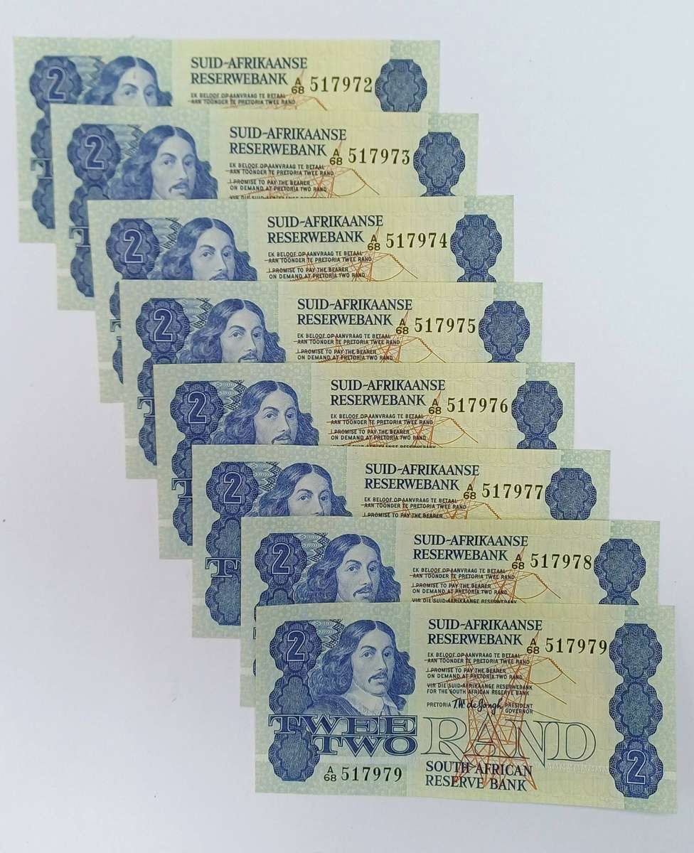 R2 de Jong 1978 x 8 consecutively numbered banknotes AUNC/UNC (Slight paperclip kink)