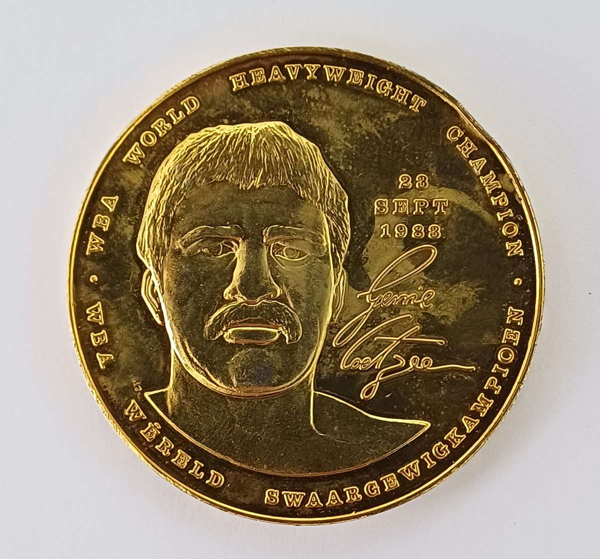 Gold Plated Medal, WBA World Heavyweight Champion, Gerrie Coetzee South African Boxing Control Board