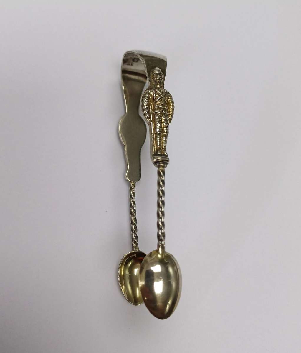 Boer War Period Silver Sugar Tongs with British Soldiers