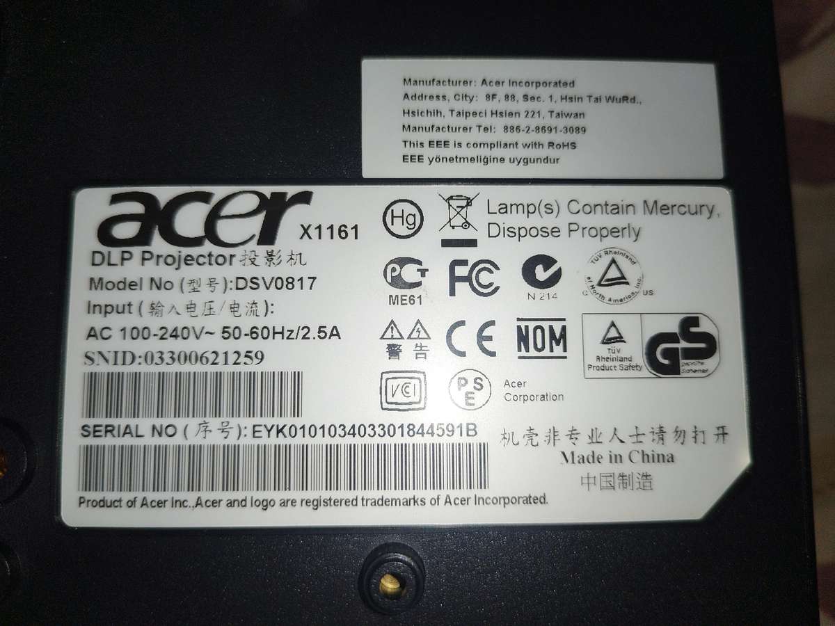 Acer x1161 projector