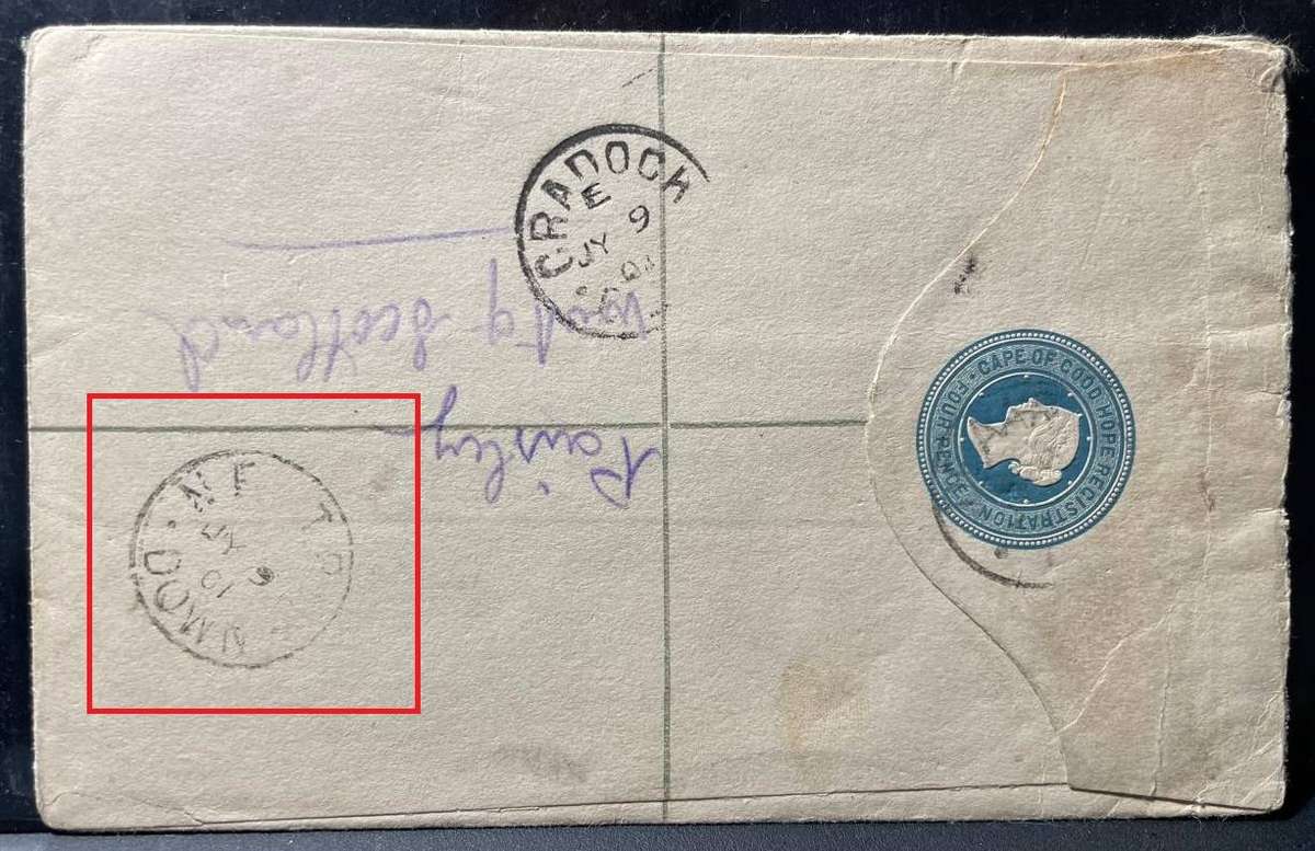 CAPE COLONY QV REG. COVER 1901 N.E. T.P.O. - DE AAR TO CRADOCK