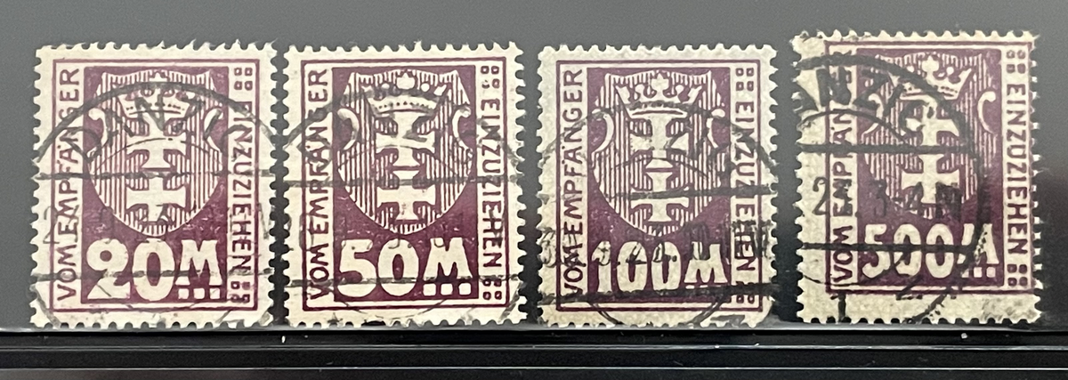 Germany Danzig 1923 CV Euro 210 / R4000 Postage Dues Used Mi. 22-25