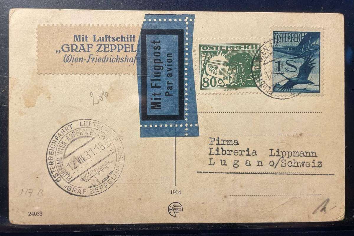GERMANY "GRAF ZEPPELIN" AUSTRIA FLIGHT WIEN FLIGHT 12 JULY 1931 - SPECIAL CANCELLED FLOWN POSTCARD
