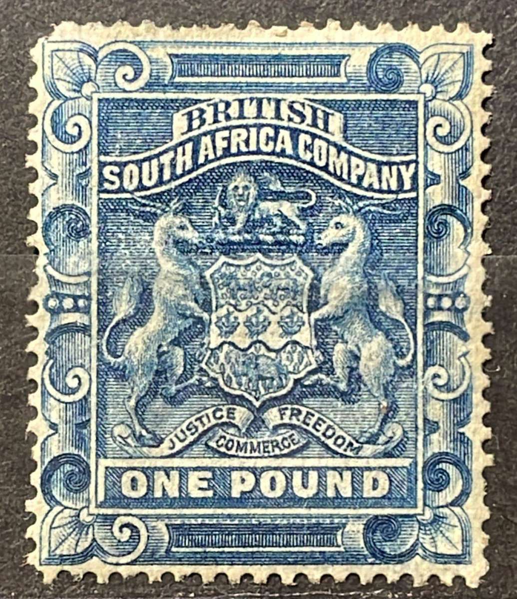 Rhodesia 1892 - £1 DEEP BLUE MH. CV R5000