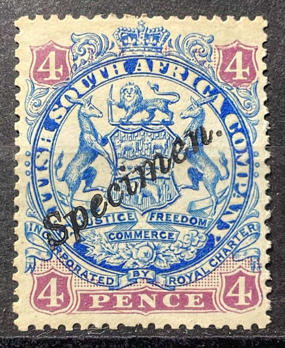 BSAC RHODESIA - 1896 4d SPECIMEN MH CV R1000 +