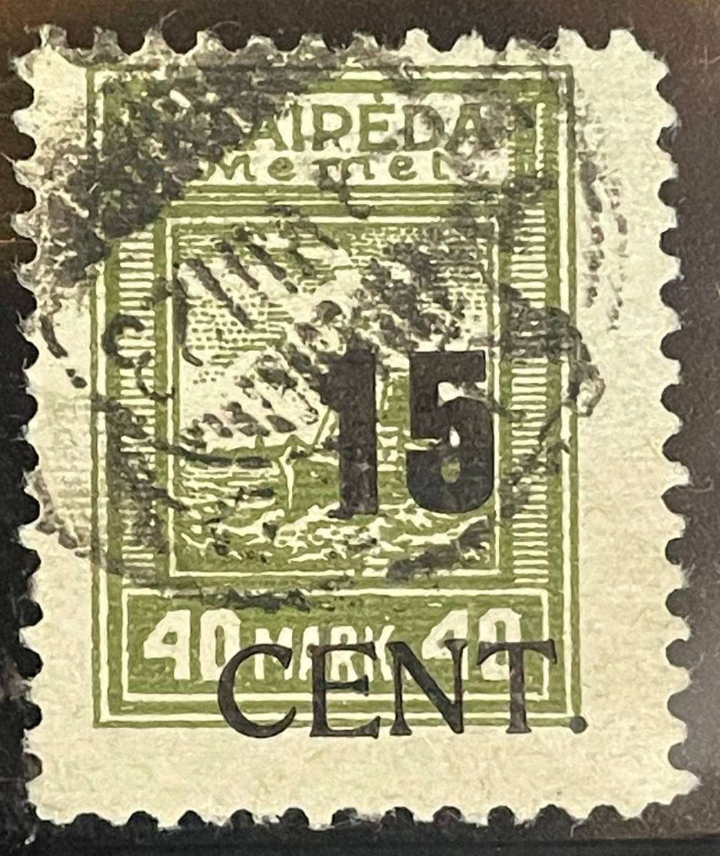 MEMEL GEBIET KLAIPEDA 1923 - 15 CENT. ON 40 MARK USED 3.8.1923