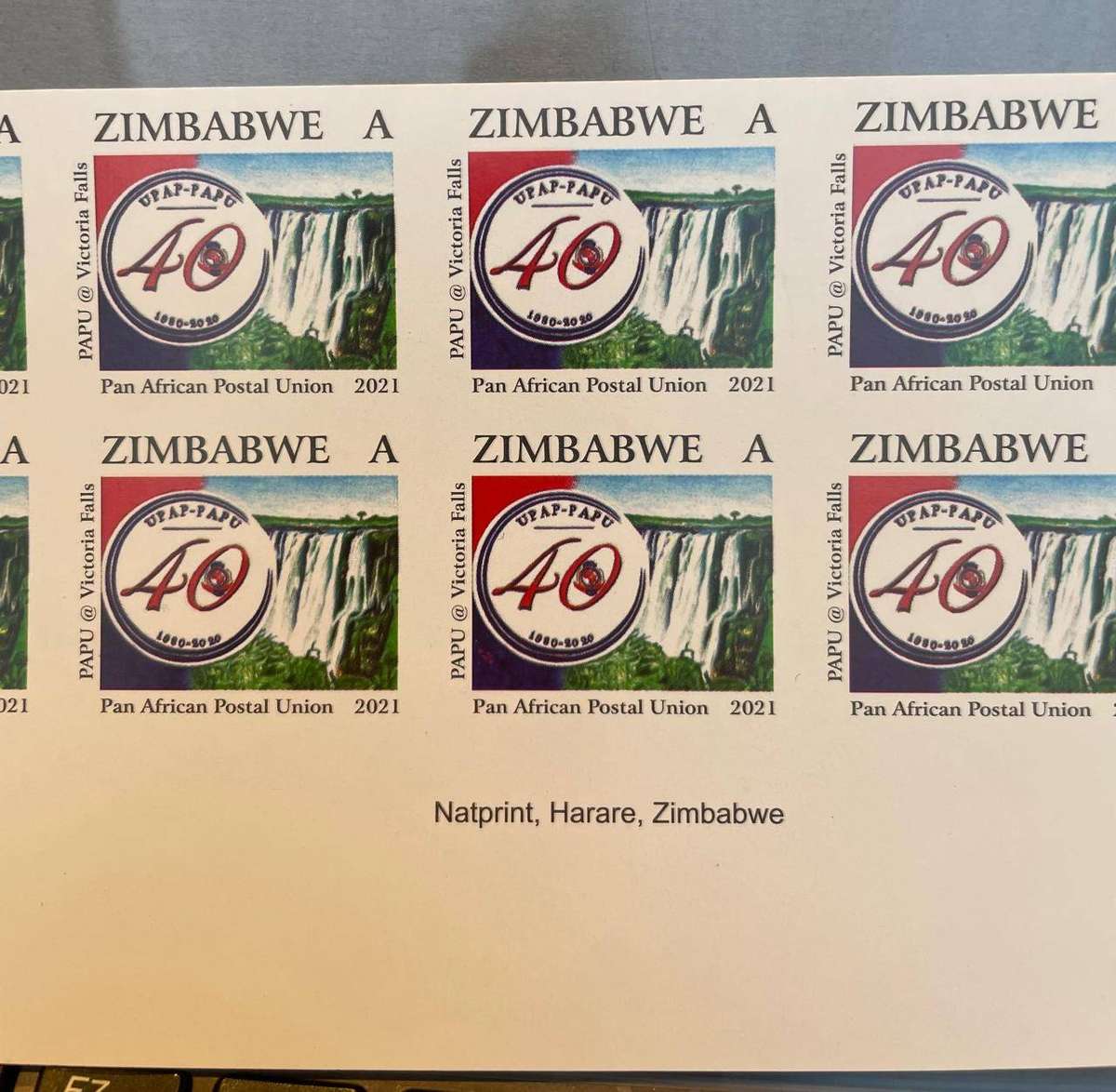 ZIMBABWE VARIETY 2021 MNH IMPERF MARGINAL IMPRINT BLOCK OF 10 P.A.P.U. w. BAR CODE