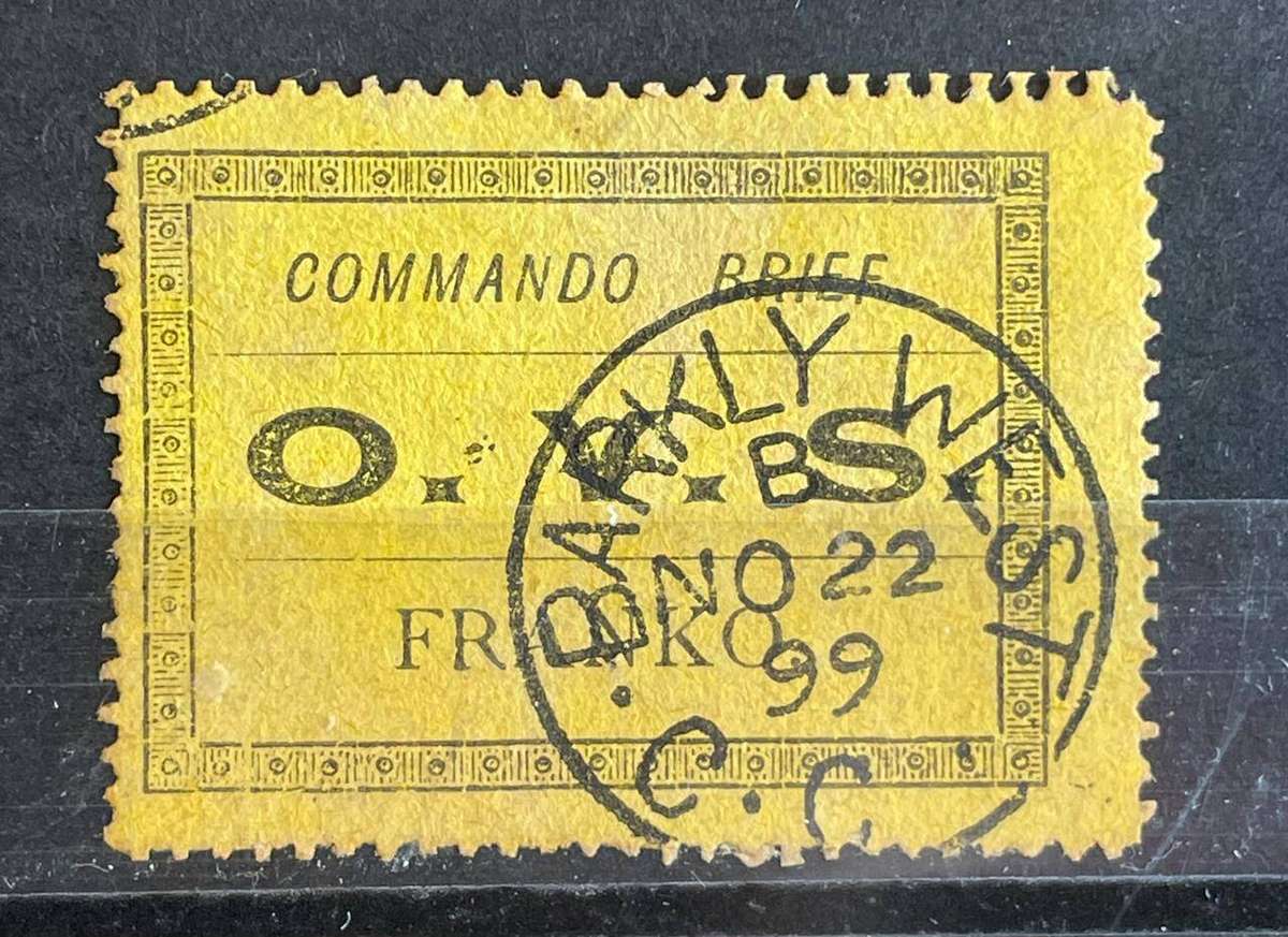 OFS - 1899 - COMMANDO BRIEF - MILITARY FRANK STAMP - USED 22 NO 1899 BARKLY WEST