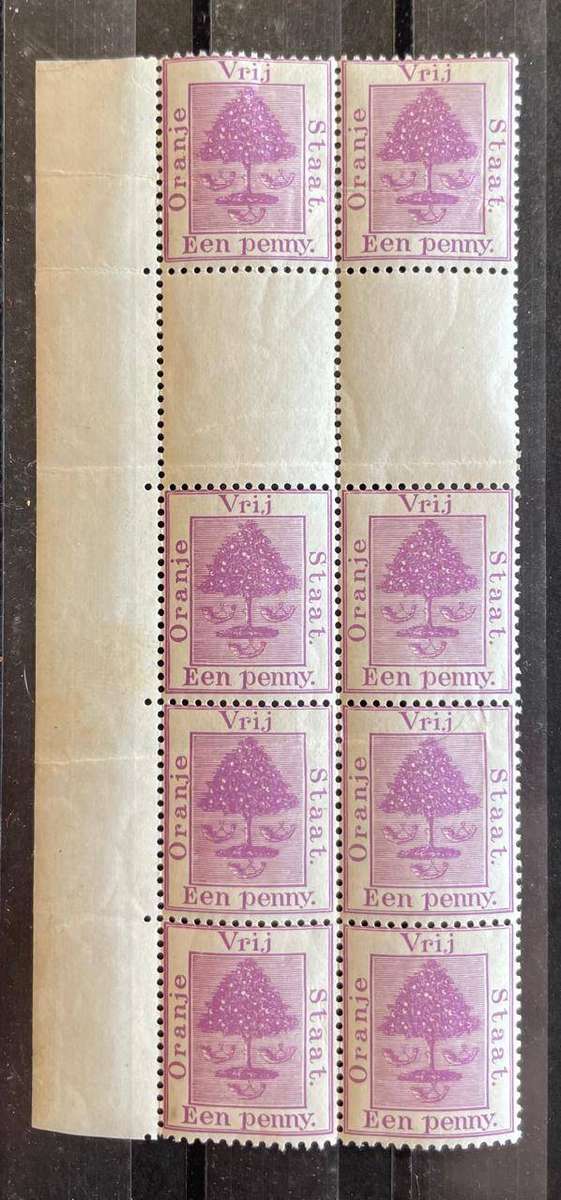OFS - 1894 - 1d PURPLE New Colour MARGIN GUTTER BLOCK OF 8 STAMPS MNH **