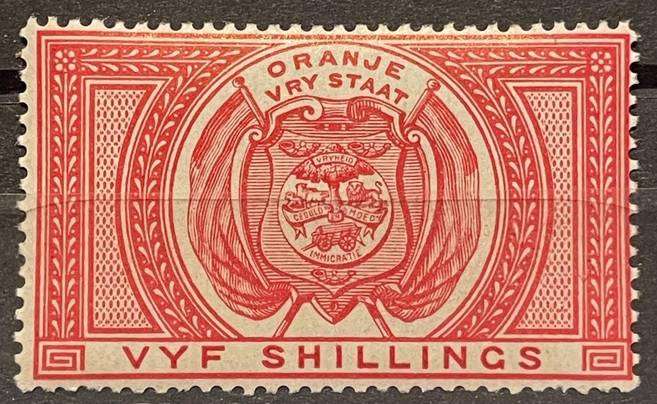 ORANGE FREE STATE UMM** 5 SHILLING 1882-86 POSTAL FISCAL PRISTINE MINT