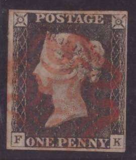 GB - 1840 QV PENNY BLACK WITH 4 DISTINCT MARGINS "FK"