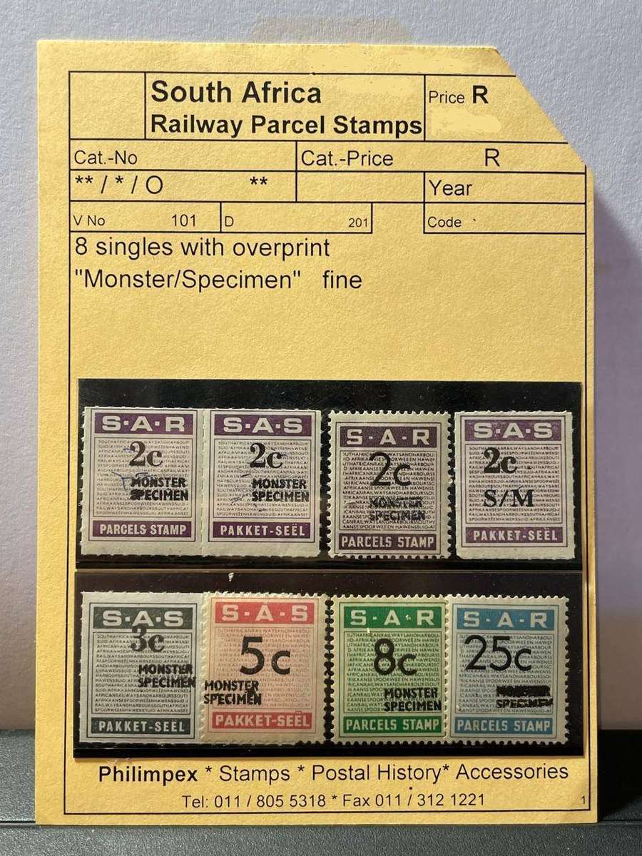 SA - SOUTH AFRICAN RAILWAY PARCEL STAMPS SPECIMEN SET MNH**