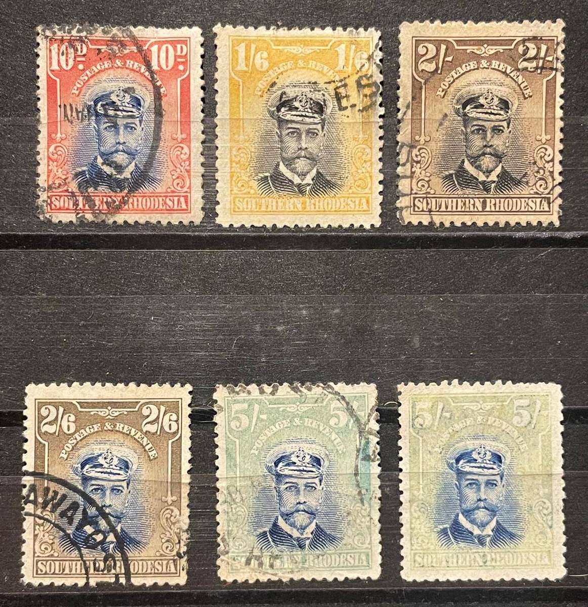 S. RHODESIA KGV MOSTLY USED SELECTION 10d, 1/6, 2/, 2/6, 5/, 5/ HIGH CV