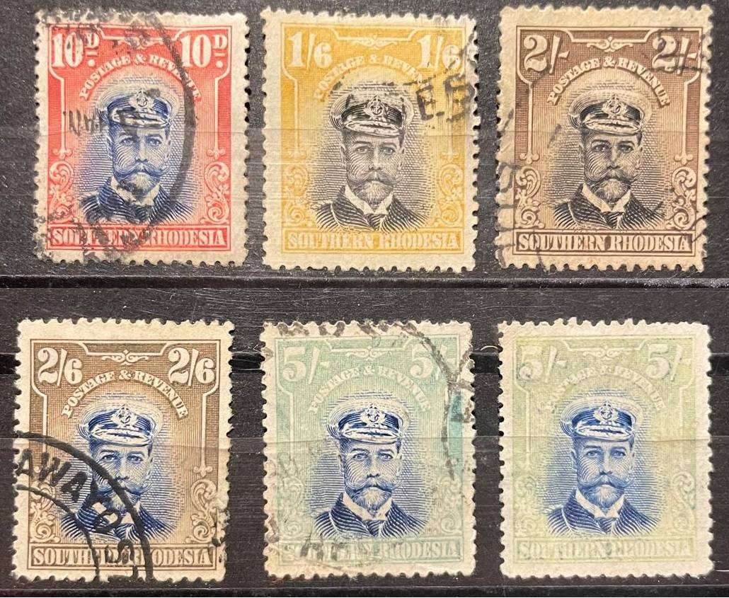 S. RHODESIA KGV MOSTLY USED SELECTION 10d, 1/6, 2/, 2/6, 5/, 5/ HIGH CV