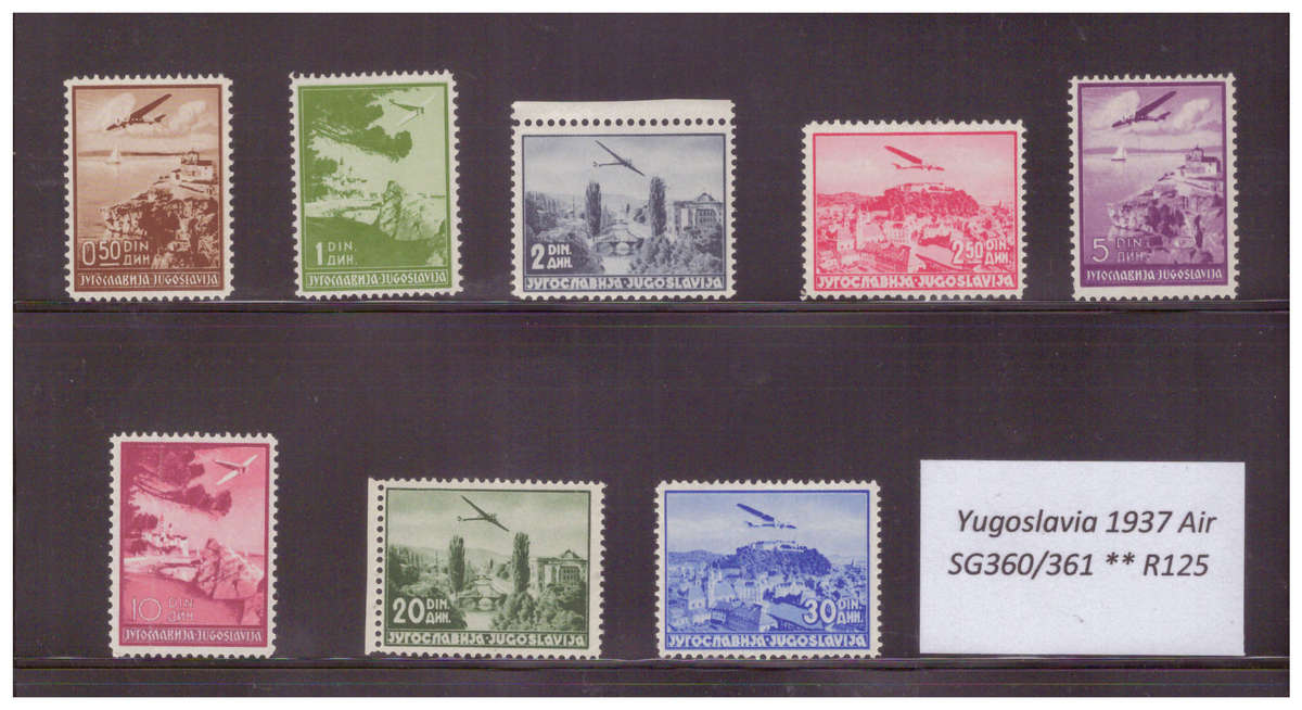 YUGOSLAVIA 1937 AIR SET 0.5 TO 30 DIN. COMPLETE MNH