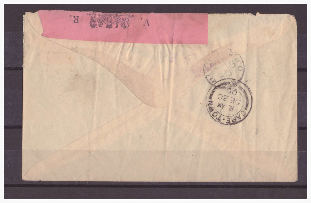 OFS 1900 - ABO/ABW COVER - KROONSTAD TO CAPE TOWN "HPY" "F.R. DE B." CACHETS