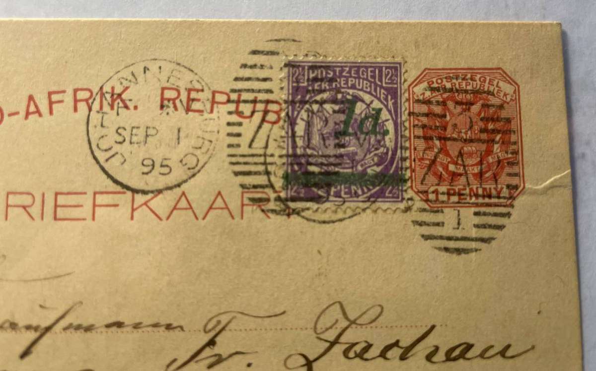 ZAR - 1895 DUPLEX HAND CANCELLER ON PC TO GERMANY [JHB 1/10/1895] 3/ZAR/1