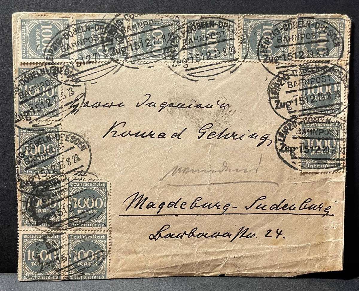 GERMANY - CV 100 EURO - 1923 LEIPZIG TO DRESDEN TRAIN COVER ZUG 1512 CV R2100