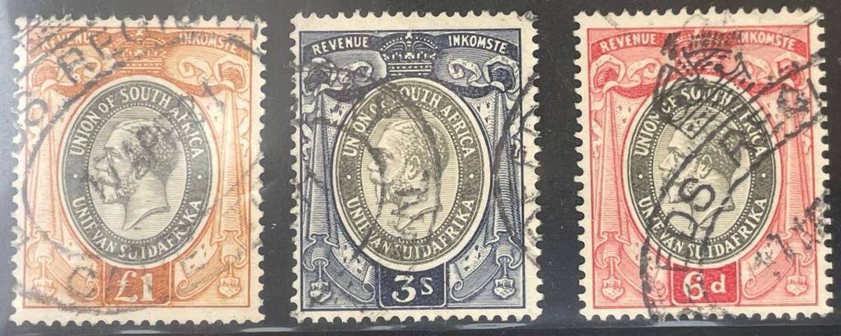 SA UNION 1931 KGV £1 REVENUE BF 30 + 6d & 3 S - USED