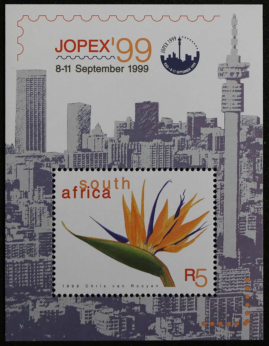 SACC 1233: 1999. Johannesburg Stamp Exh. JOPEX 1999. R5 Strelizia M/S. MNH