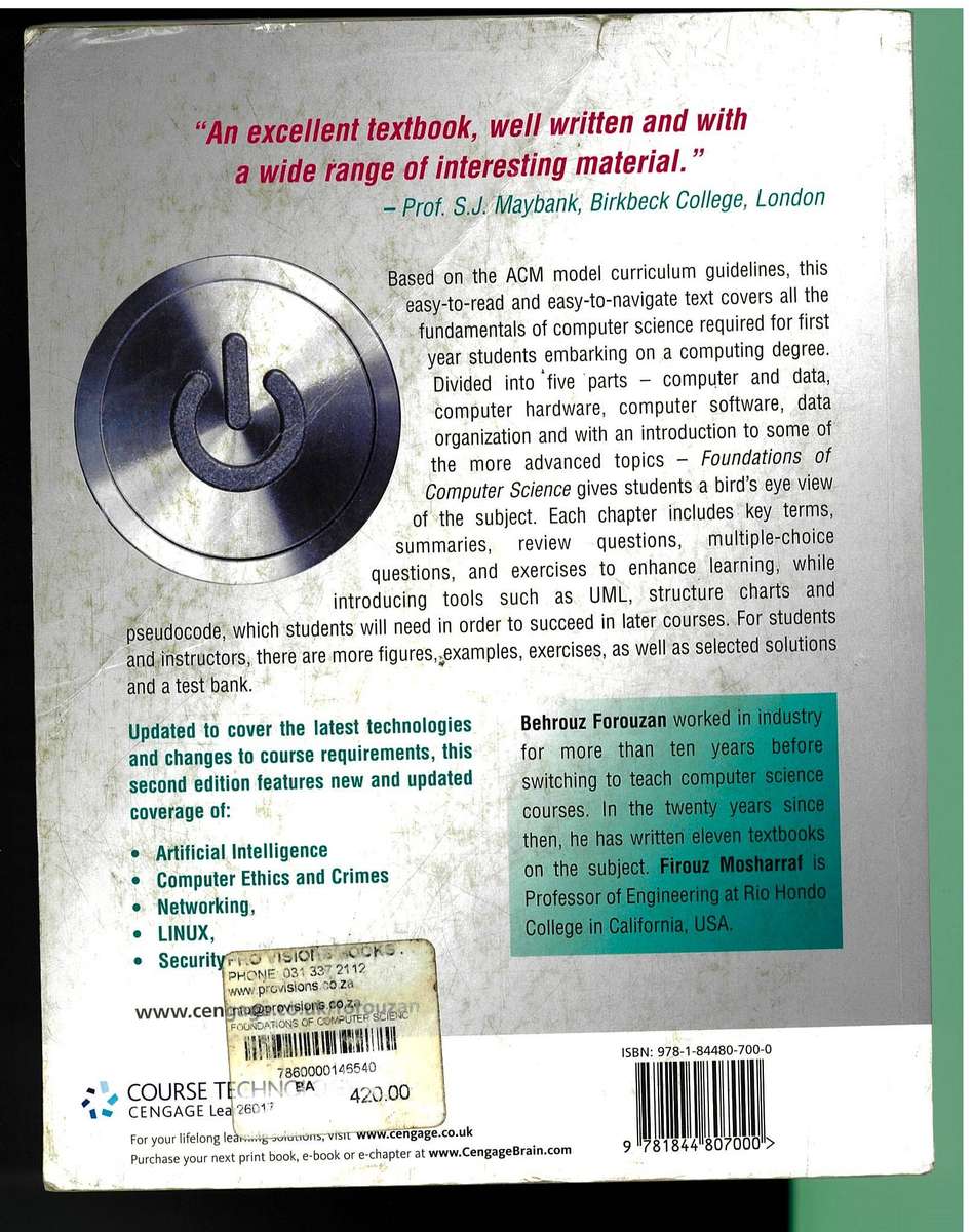BOOK - Foundations of Computer  Science, Second hand. Excellent reviews