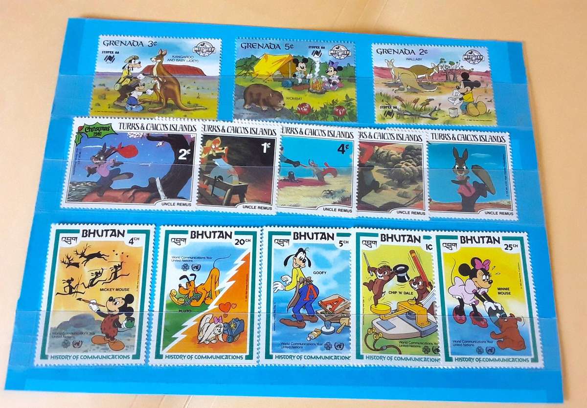 DISNEY STAMPS- 13 MINT. ALL FOR 1 BID