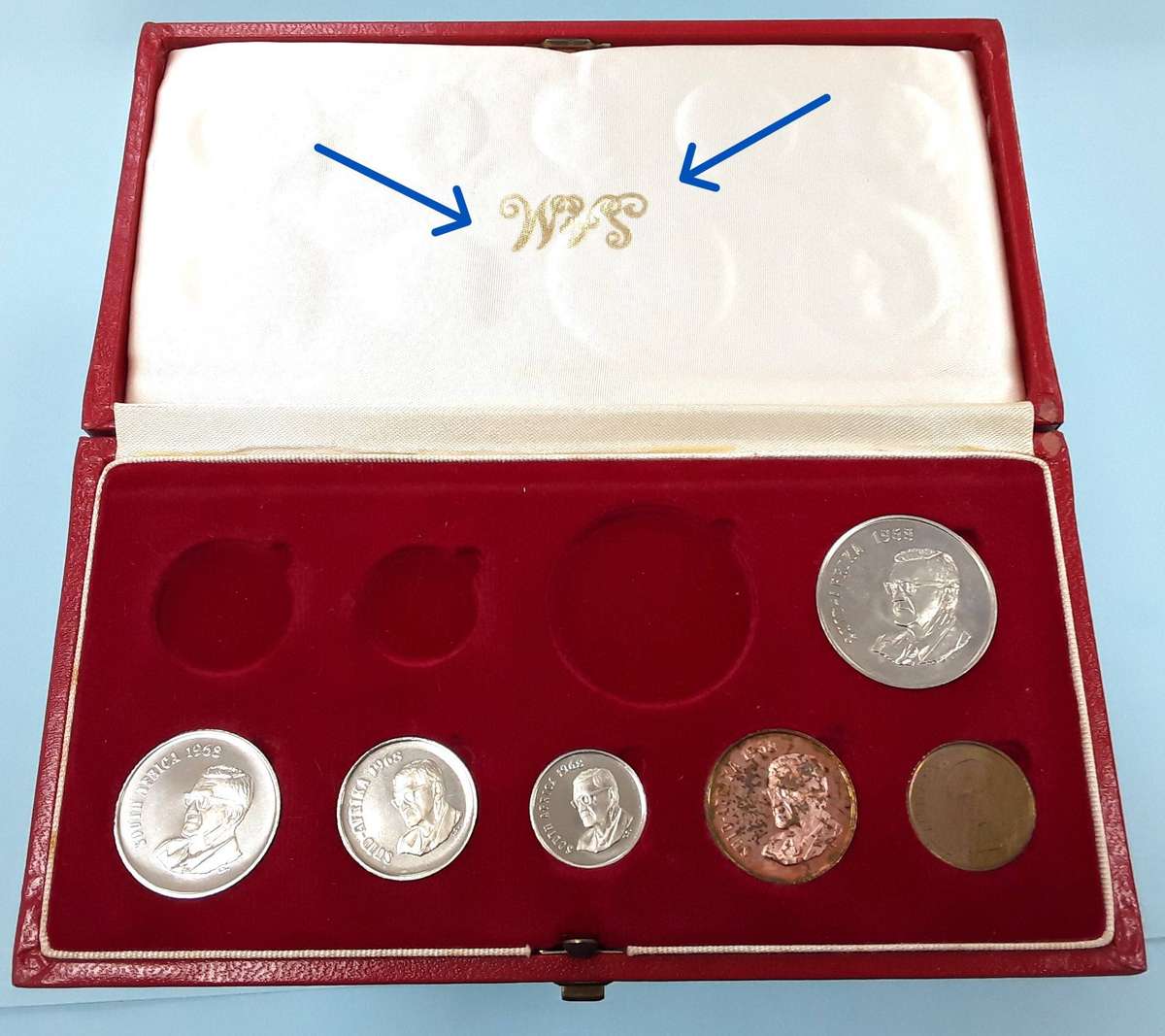1968 Incomplete CR Swart PROOF SET in original SAM box. SAM inverted. Mirror finish. See photos
