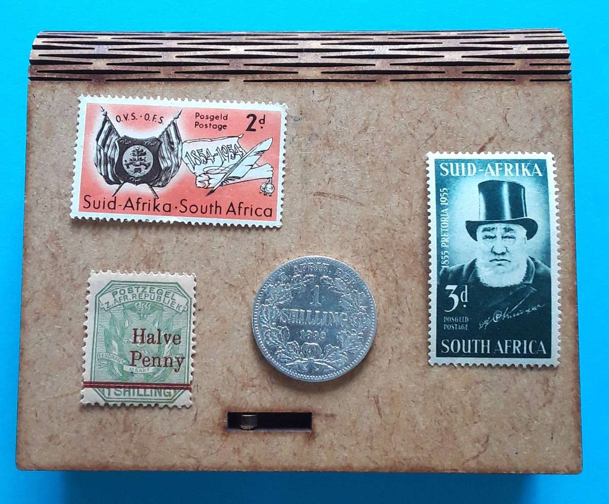 1892 ZAR SILVER 1 SHILLING, with crossed Zar stamp, other mint stamps in Gift Box