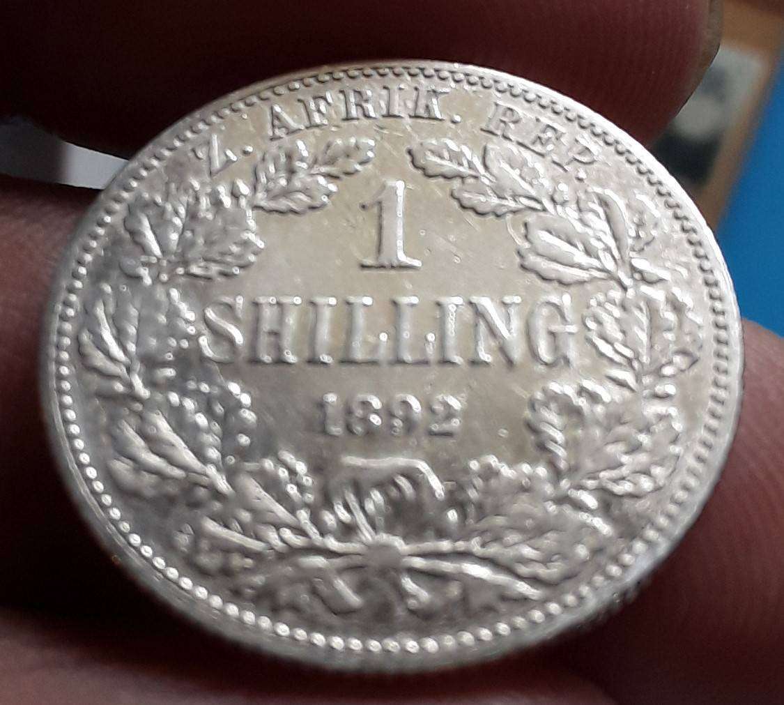1892 ZAR SILVER 1 SHILLING, with crossed Zar stamp, other mint stamps in Gift Box