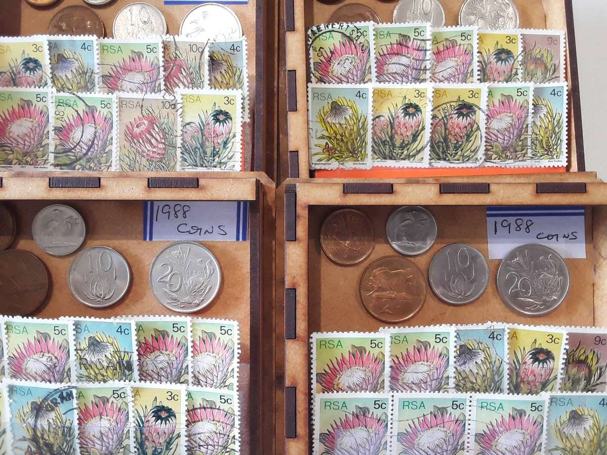 1988 Partial coin set with stamps. ALL 4 for 1 Bid. Comes in Gift Box