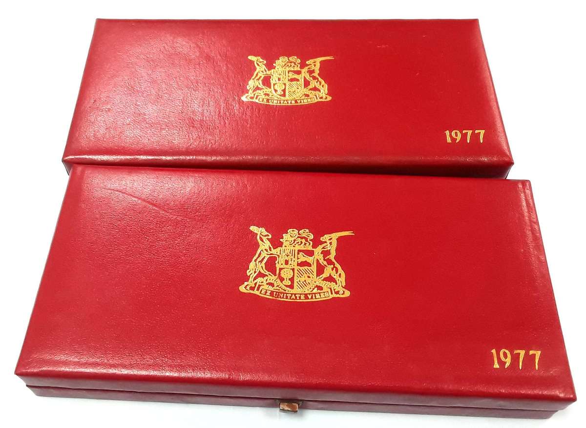 X2 1977 PROOF SETS in original SAM Box with Nickle R1 coin. NO SILVER. NO GOLD. Nickle R1