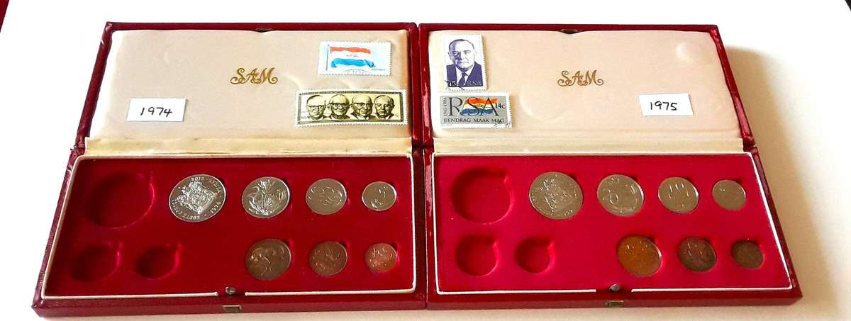 1974 & 1975 Incomplete PROOF SETS in Orig SAM Box with STAMPS. See Photos. Both one Bid