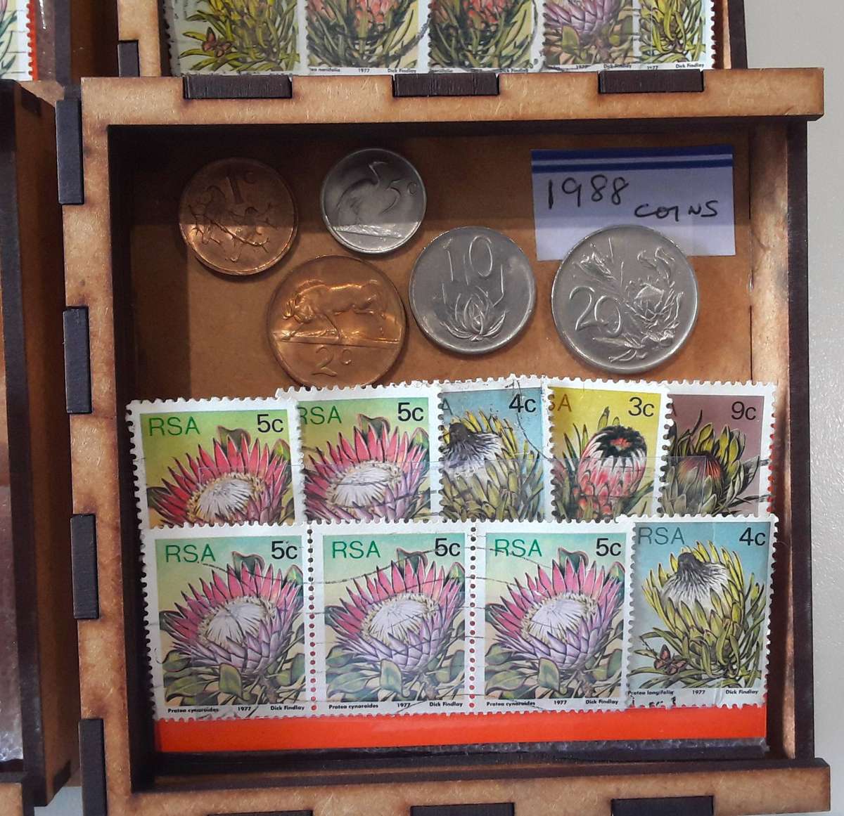 1988 Partial coin set with stamps. ALL 4 for 1 Bid. Comes in Gift Box