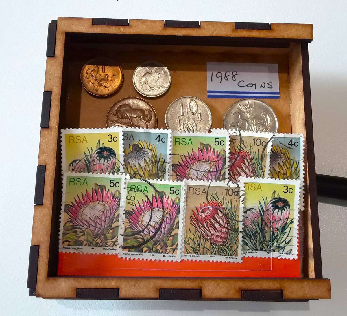 1988 Partial coin set with stamps. ALL 4 for 1 Bid. Comes in Gift Box