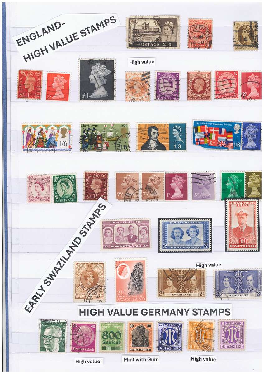 STAMP STOCK BOOK- with Very High Value Stamps. Lots in MINT cond. 10 side Book. Sleeves. Not hinge.