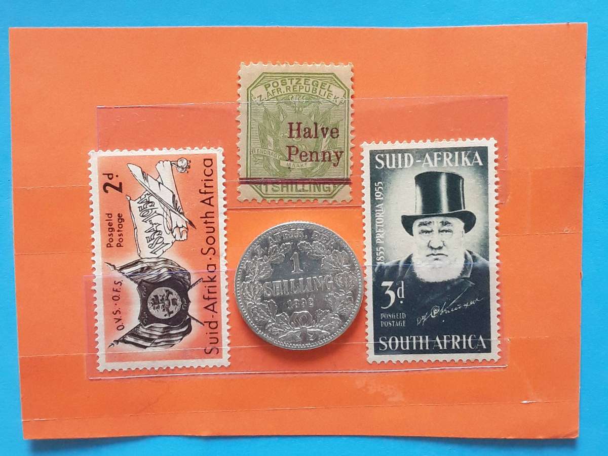 1892 ZAR SILVER 1 SHILLING, with crossed Zar stamp, other mint stamps in Gift Box