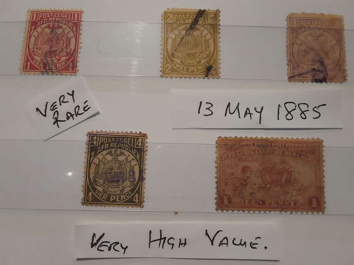 1885 ZAR Stamps with ZAR flags. Great Gift. In Mini Stamp Album. A6. RARE+High Value R10000. Ref 7
