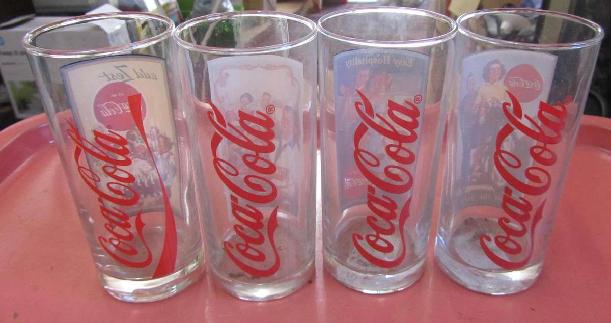 Coca Cola Coke Drinking Glasses Set - Replica of Vintage Advertisements
